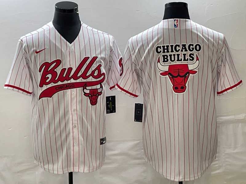 Mens Chicago Bulls Blank White Pinstripe Cool Base Stitched Baseball Jersey->chicago bulls->NBA Jersey